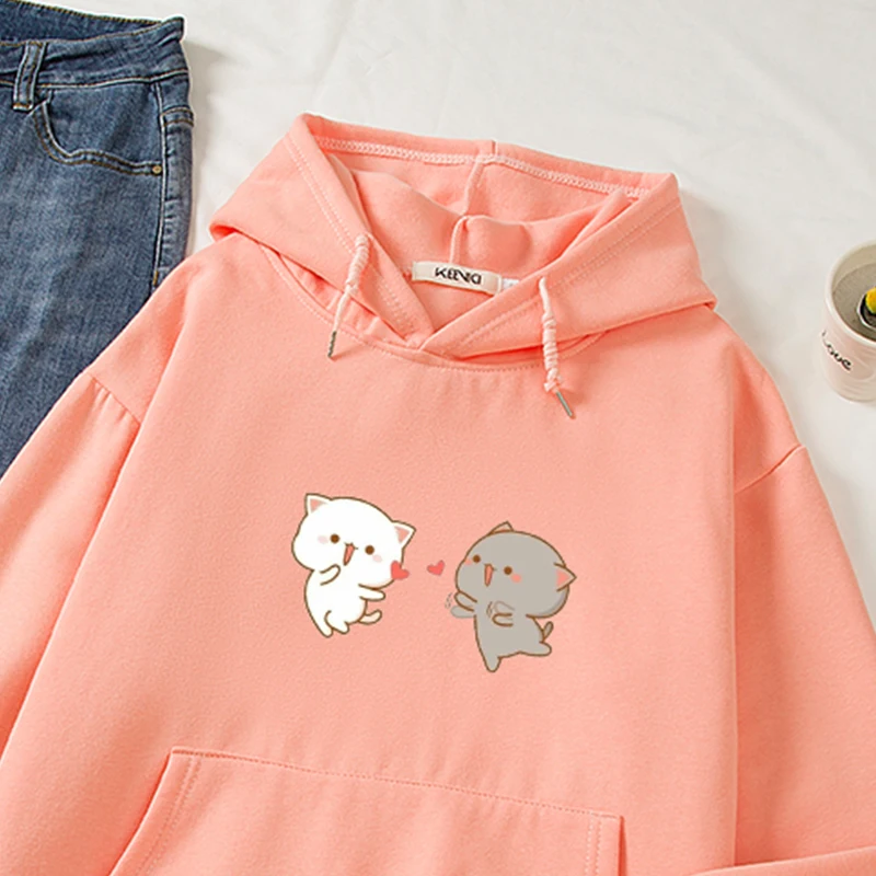 

Harajuku Kawaii Couple Hoodies Cartoon Cat Print Sweatshirt Women Korean Oversized Hoodie Winter Cotton Fashion Pullover Hoody