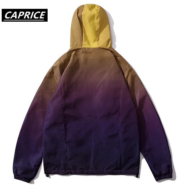 CAPRICE, много карманов, градиентный цвет, с капюшоном, ветровка, куртки,, для мужчин, хип-хоп, полный, на молнии, спортивная куртка, пальто, модная верхняя одежда