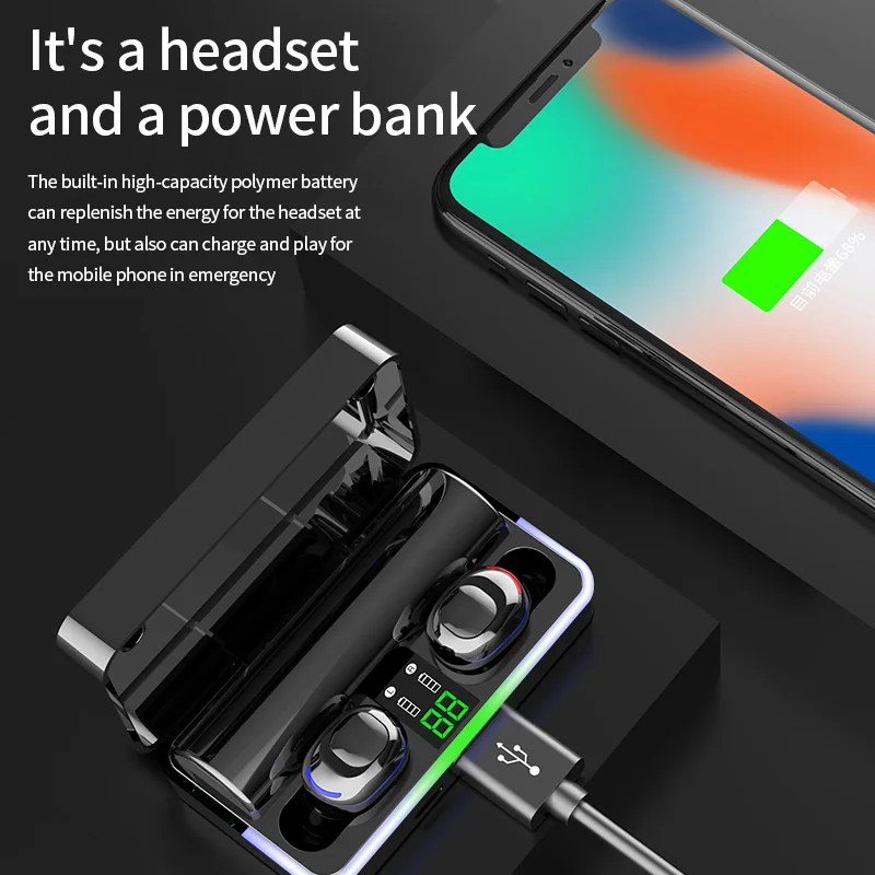 TWS W12 5,0 Bluetooth наушники 6D Стерео шумоподавление беспроводные наушники вкладыши спортивные наушники гарнитура с микрофоном зарядная коробка