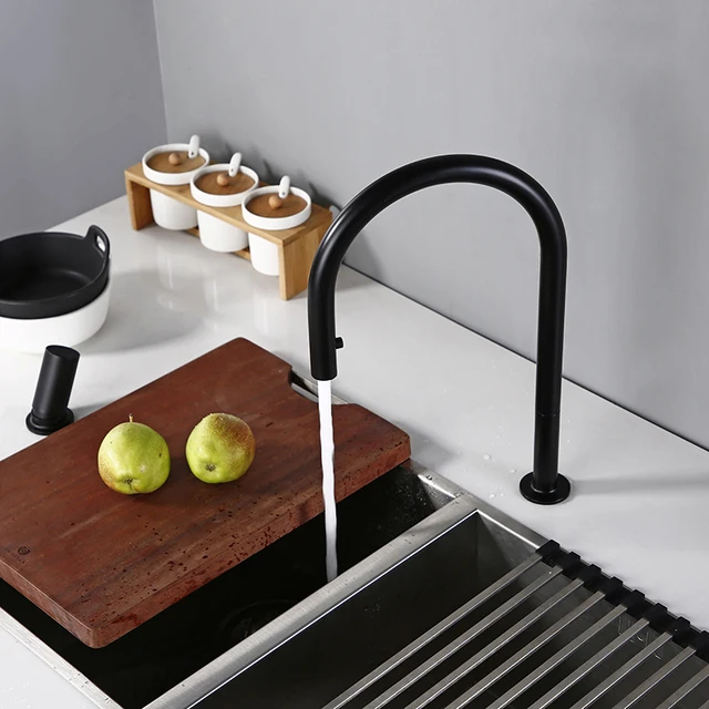 $ Swivel Kitchen Faucet Brass Material Kitchen Alba Matt Black Pull Down Head Sink Faucet Pull Out Black Spray Kitchen Sink Tap