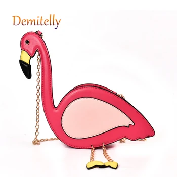 

New Ladies Creative Handbag Fun Fashion Flamingo Hit Color Shoulder Messenger Bag Personality PU Leather Chain Tote Bag Wallet