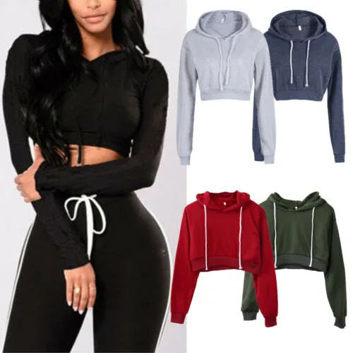 Новая уличная женская укороченная Толстовка простой пуловер толстовки Hoodies