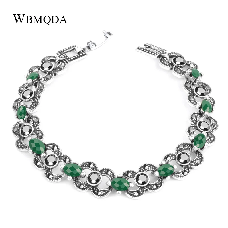 Green Wbmqda роскошный модный старинное серебро Кристалл часы браслеты для женщин Шарм браслет часы модные ювелирные изделия Новинка - Окраска металла: Green
