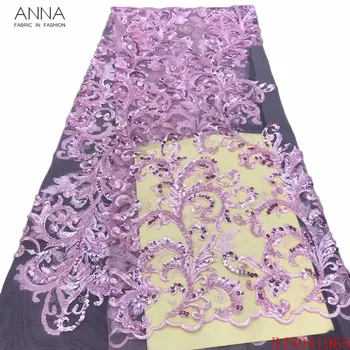 

Anna pink african heavy handmade beaded lace fabric 2020 high quality embroidered laces french sequin fabrics 5 yards for sewing