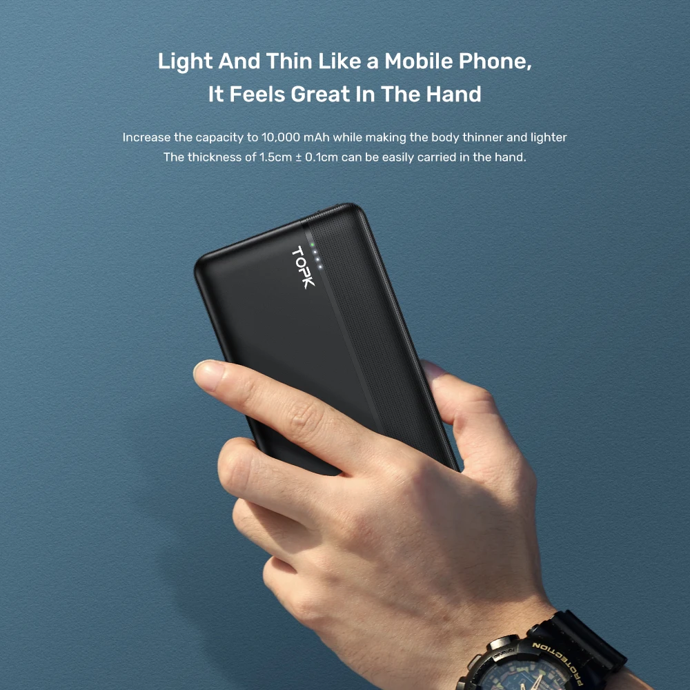 TOPK I1015P Quick Charge 3.0 10000mAh Power Bank USB Type C PD PowerBank Portable External Battery Charger for iPhone Xiaomi