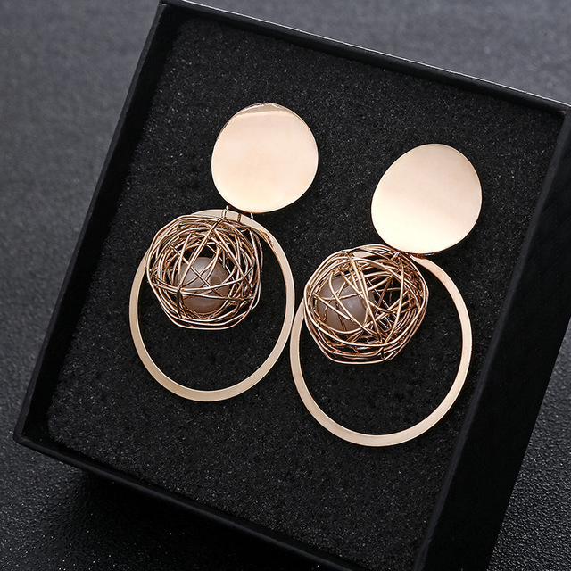 Vintage Drop Earrings For Women Gold/Silver Color Big Geometric Statement Earring 2019 Fashion Earring India Jewelry