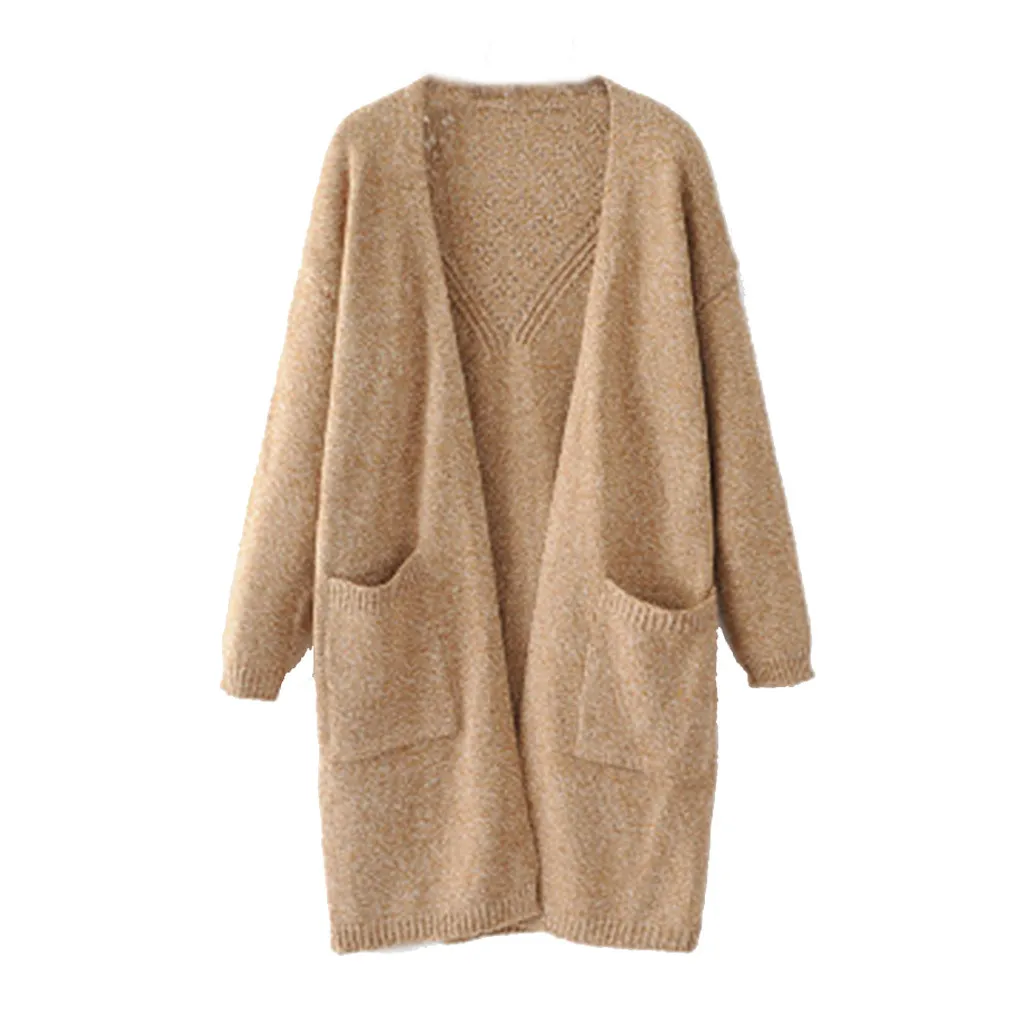 

JAYCOSIN Women's Europe and the United States large size Long Sleeve Solid Open Front Cardigans Jumper Sweaters With Pocket Tops