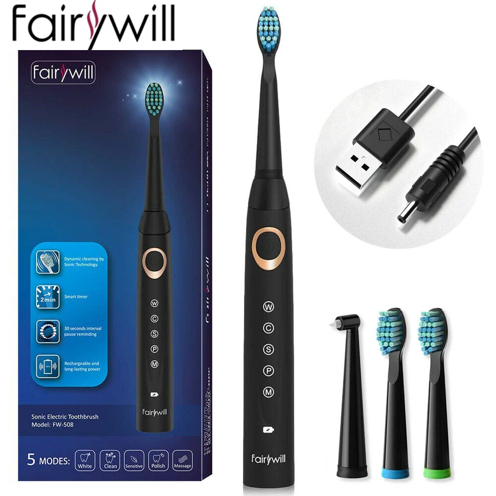 

Fairywill Sonic Electric Toothbrush FW508 Rechargeable Brush Heads Smart Timer Brushes 5 Modes Fast Charge Tooth Brush for Adult