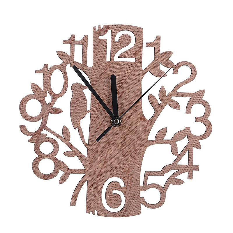 

22cm Diameter Wall Clock Creative Wooden Tree Wall Clock 3D Watch Digital Wall Clock For Living Room Bedroom DIY Home Decor