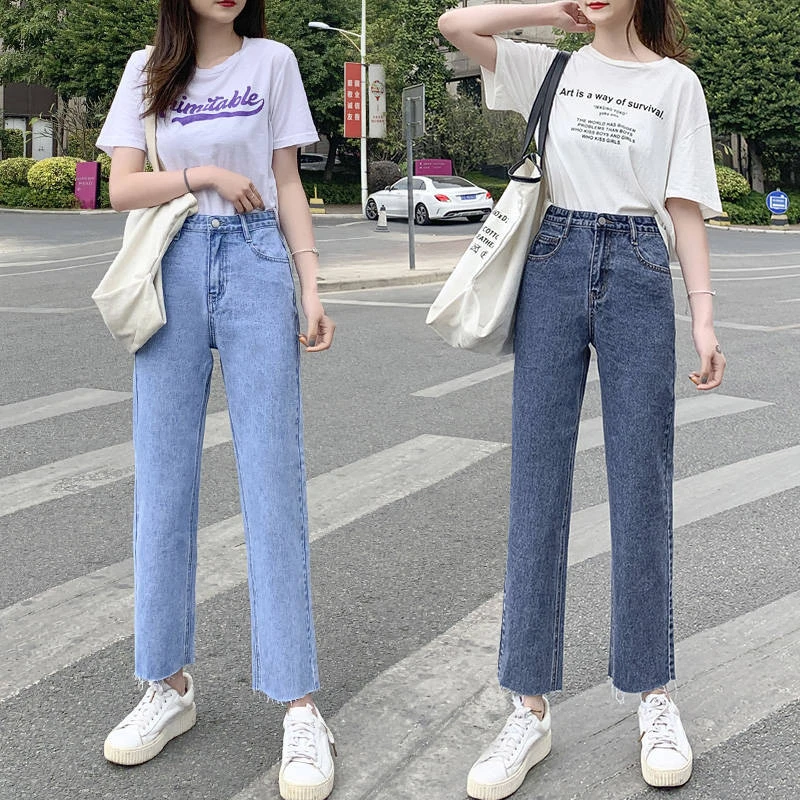 Pantalones vaqueros tobilleros para mujer, Vaqueros sencillos de estilo a la moda, para adolescentes, estudiantes, Ulzzang|Pantalones vaqueros| - AliExpress