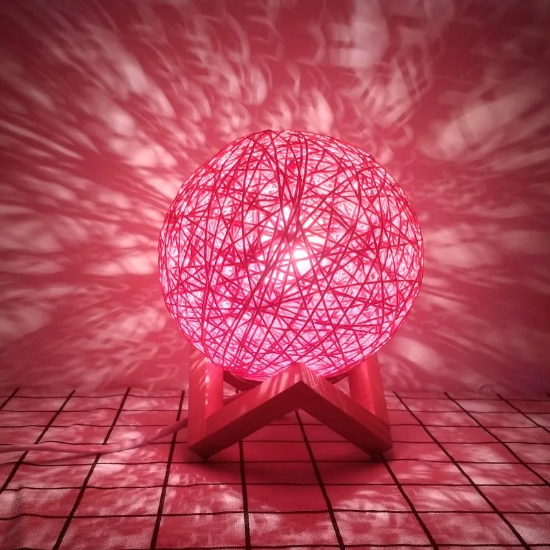 Pink Диммируемый usb зарядка светодиодный ротанговый Шар Настольная Лампа 15 см лунный светильник шпагат из ротанга настольная Лунная лампа прикроватный светильник для чтения ночной Светильник - Цвет: Pink