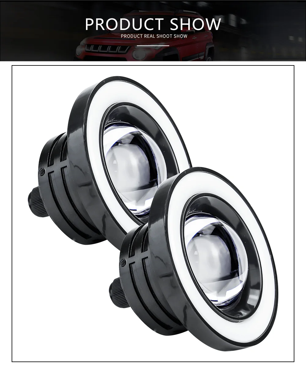 2pcs 2.5/3.0/3.5 Inch Car COB LED Fog Light Projector White Angel Eye Halo Ring DRL Driving