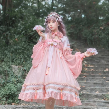 

Han element lolita dress lace square collar bowknot kawaii dress high waist lantern sleeve victorian dress gothic lolita op loli