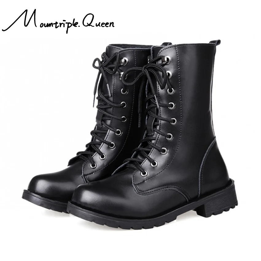 Botas Mujer женские сапоги на платформе и квадратном каблуке женская обувь из PU искусственной кожи сапоги до бедра мотоциклетная обувь лидер продаж