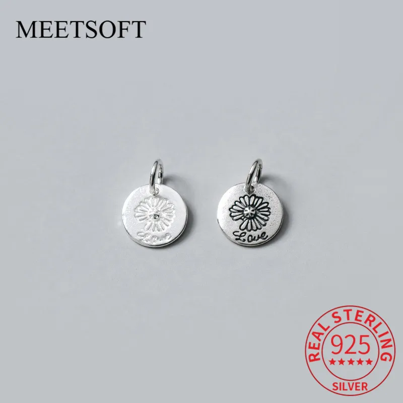 

MEETSOFT, модные шармы из стерлингового серебра 925 пробы с цветами маргариток, фурнитура для изготовления своими руками, аксессуары для украшения ожерелья ручной работы