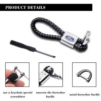 

1PCS Car Emblem Key Chain Key Ring Metal Alloy Leather Car Keychain Lanyard For Ford Fiesta EcoSport Escort focus 1 2 3 mk2 mk3