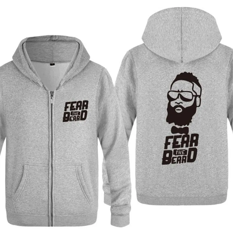 gray hoodie 15 Мужская толстовка с капюшоном James Harden Fear The Beard, мужские толстовки с капюшоном из хлопка на молнии, Зимние флисовые мужские куртки с длинным рукавом, толстовка - Цвет: gray hoodie 15