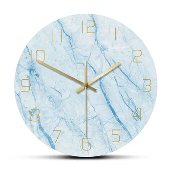 

Nordic Marble Texture Printed Wall Clock Blue Home Decor Creative Living Room Clock Modern Simple Wall Art Silent Wall Clock