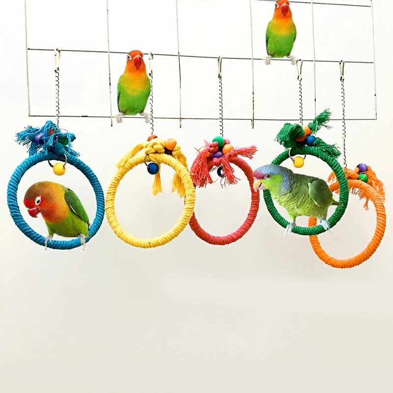1pc Pet Parrot Birds Cage Toy Cotton Rope Circle Ring Stand Chewing