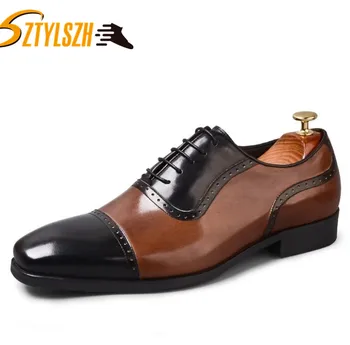 

High Quality Luxury Brand Fashion Men Black Brown Dress Shoes Genuine Leather Slip On Man Formal Suit Footwear Gentlemen shoes