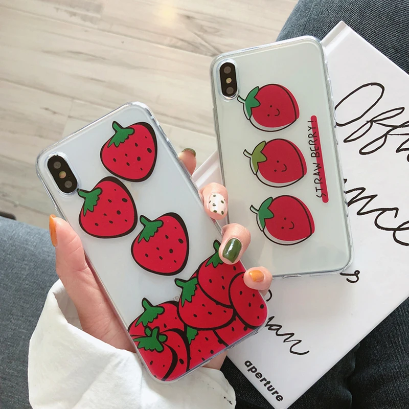 Милый чехол для телефона с клубничкой iPhone 7 8 Plus XS MAX X XR прозрачные мягкие чехлы из