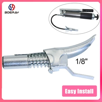 

Boerray Silver Heavy-Duty Quick Release Grease Gun Coupler onto Zerk Fittings, 10,000 PSI 1/8" NPT, Two Press Easy to Push