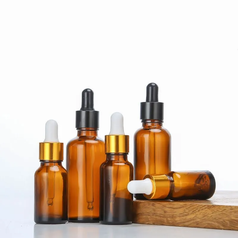 5pcs 5/10/15/20/30/50/100ml Amber Glass Dropper Bottle Jars Vials With Pipette For Cosmetic Perfume Essential Oil Bottles