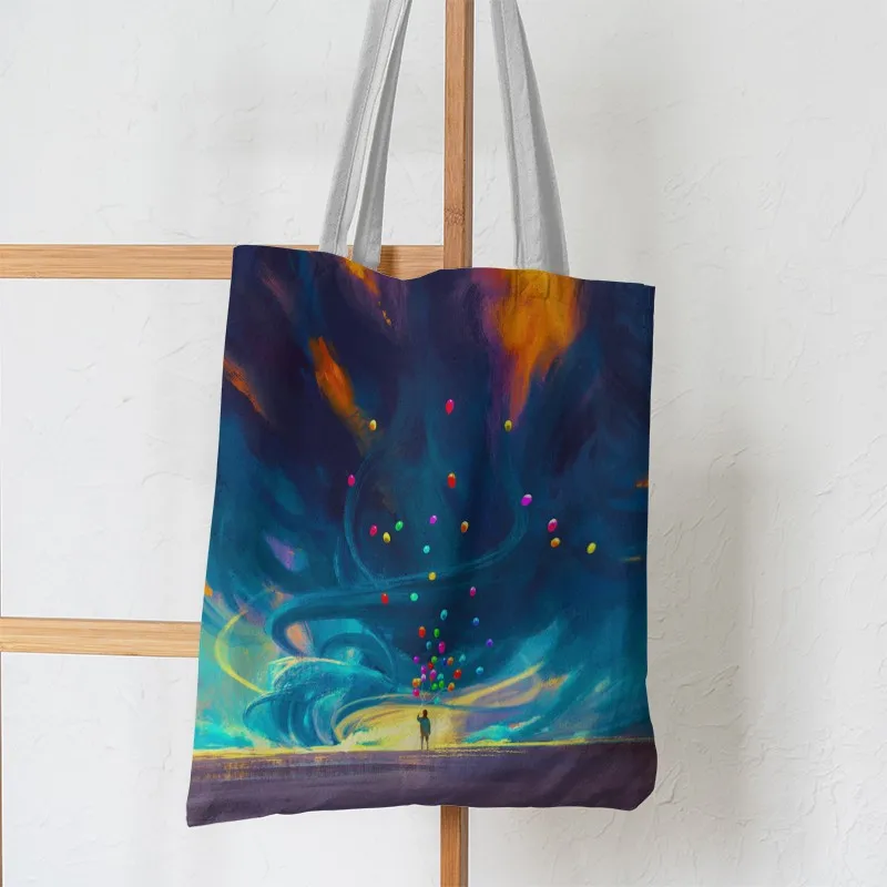 Little Prince Printed Shopping Bag For Unisex Fashion Casual Canvas Shoulder Bag Women Harajuku Simple Eco Reusable Handbags