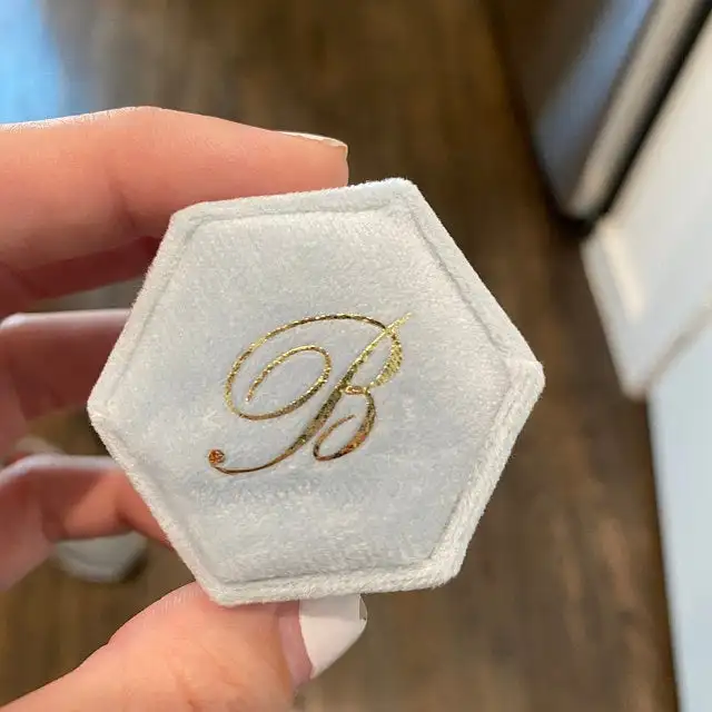 Custom Monogram Letter Single Slot Hexagon Velvet Ring Box Engagement Bearer for Wedding Ceremony | Дом и сад