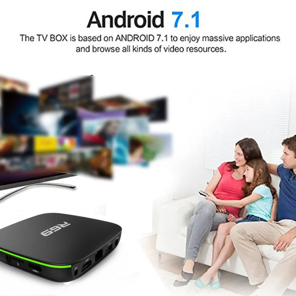 R69 Smart Android 7,1 tv Box 1 ГБ 8 ГБ Allwinner H3 четырехъядерный 2,4G Wifi телеприставка 1080P HD Поддержка 3D медиаплеер