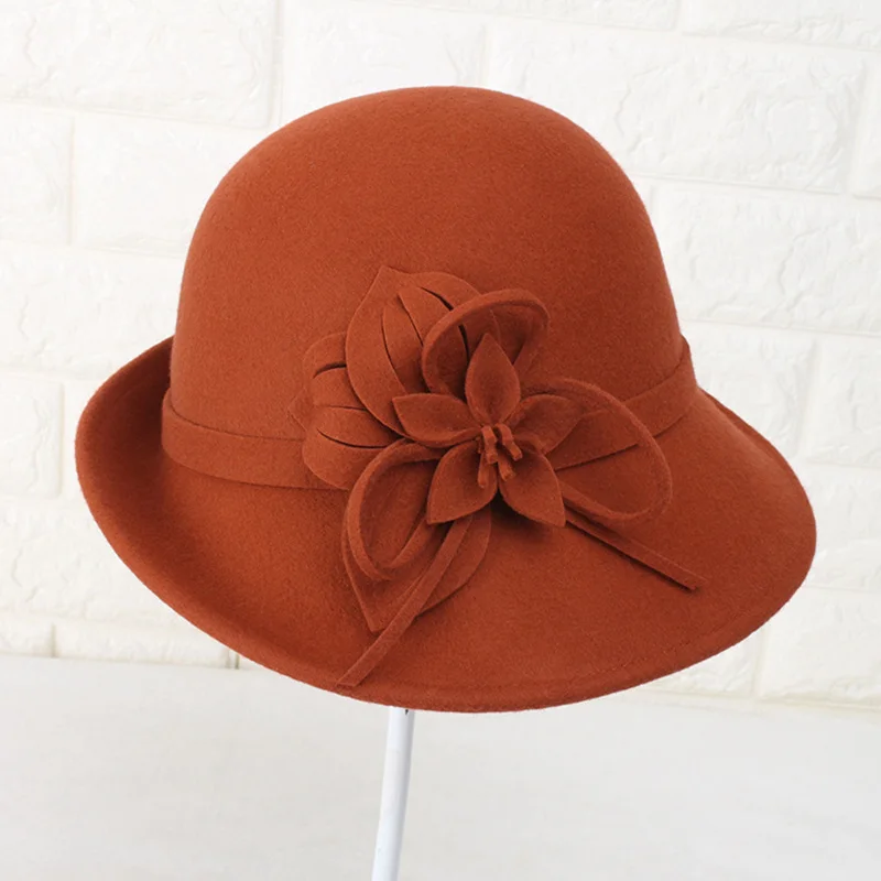 

HAIJINMINGWEN autumn and winter ladies flowers woolen hats elegant basin cap multi-color wool cap