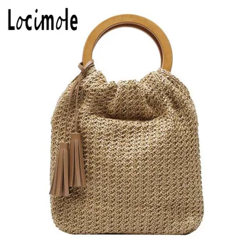 

Locimole Women Woven Bag Summer Fashion Bucket Bag Ladies Casual Handbag Beach Shoulder Bag Tote Bag BIZ192 PM49