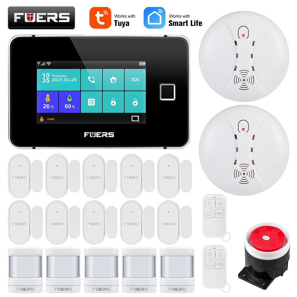 ring keypad motion sensor FUERS Tuya WiFi GSM Smart Home Security Alarm System Kit Wireless 433MHz Control Siren IP Camera IPR Motion Door Window Smoke alarm lamp Alarms & Sensors