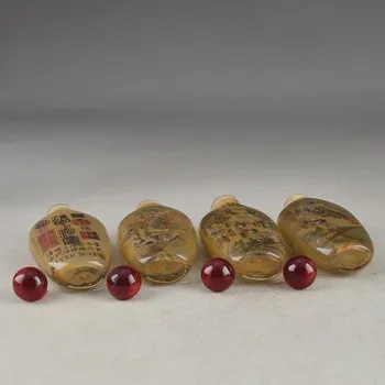 

China cuatro botellas de rapé vidrio pintura antigua colección río escena incorporado pintura decoración regalo