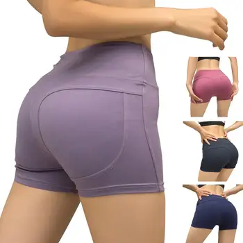 

Seamless Fitness Shorts Women Side Pockets High Waist Elastic Women's Sports Shorts Compression Women Tight Bottom Slim Shorts