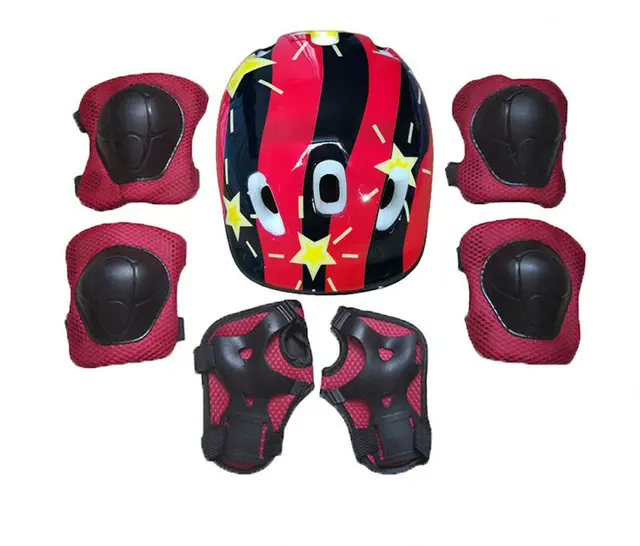 7pcs/Set Kids Roller Skating Bicycle Helmet Knee Wrist Guard Elbow Pad Set For Children Cycling Sports Protective Guard Gear Set 2