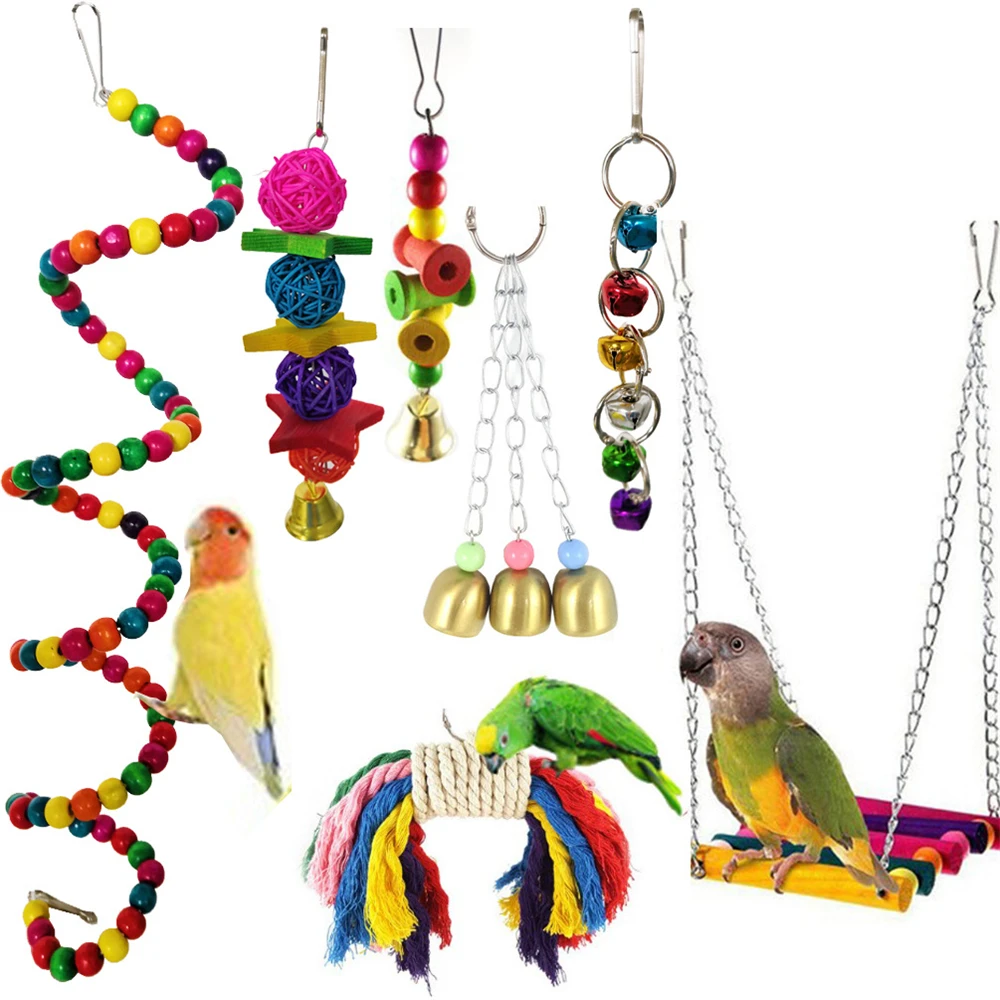 7pcs/set Combination Parrots Toys Set Pet Bird Toy Accessories Parrots
