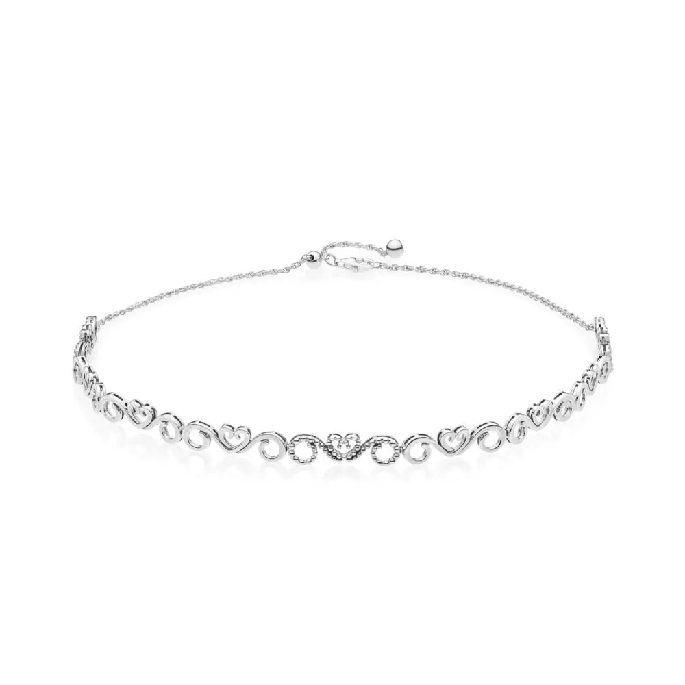 

NEW 2018 NEW 925 Sterling Silver Heart Swirls Choker Necklace Clear CZ Temperament Suitable Gift Clavicle Chain Jewelry
