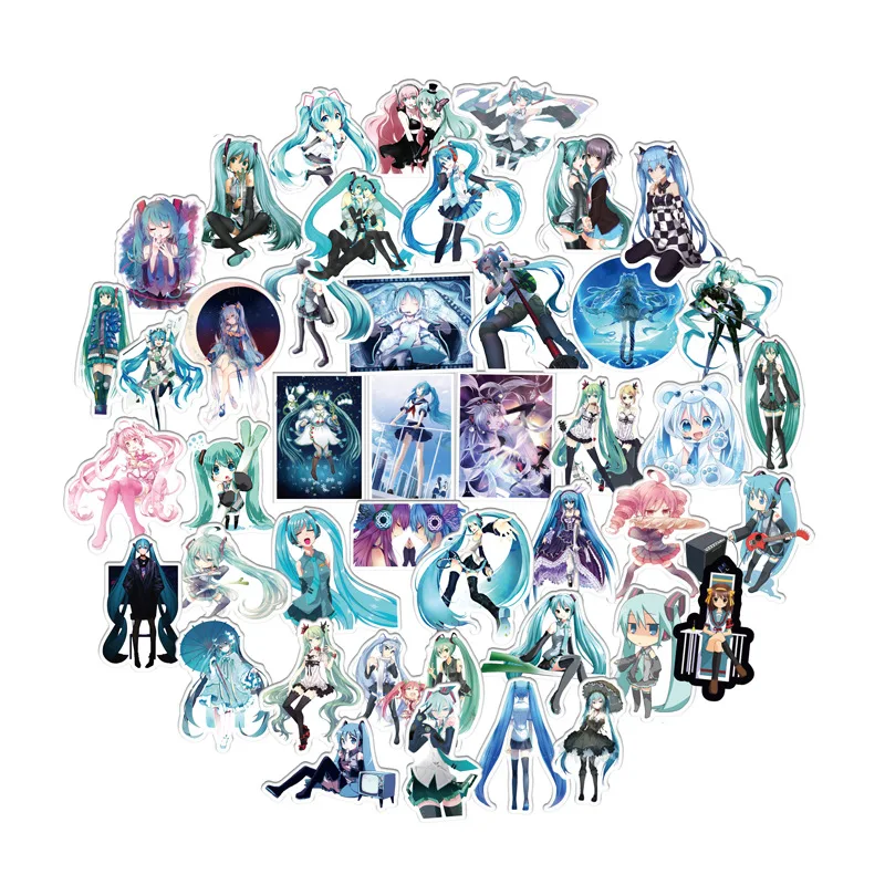 

Hatsune Miku Sticker Scrapbook Skateboard Sticker Pack Cool Cartoon Laptop Funny Suitcase Anime Stickers Kids Toy 100 pcs