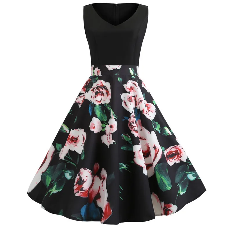 Повседневное уличное летнее платье женское винтажное с цветочным принтом без