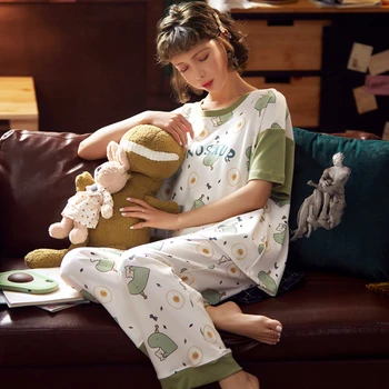 

2020 Spring Summer Stylish Pajama Sets For Women 100% Cotton Comfortable Pyjamas Girl's Night Sleepwear Long Pants Two Pieces