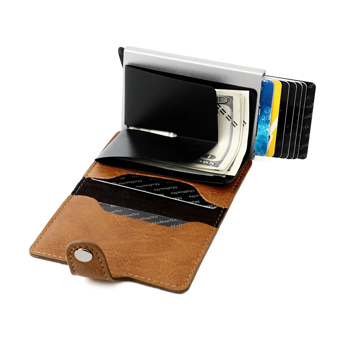 

Rfid Men Leather Credit Card Holders Business ID Card Case Male Coin Purse Automatic Blocking Aluminium Bank Card Wallets