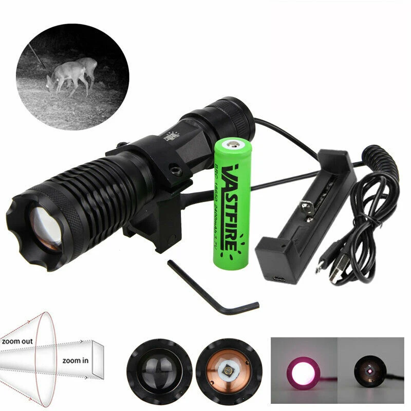 

940nm IR LED Night Vision Light Zoom Infrared Hunting Flashlight Torch+18650+USB Charger+ Scope Mount+Remote Switch