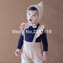 Ins/Лидер продаж, г. Весенний хлопковый Шерстяной Вязаный комбинезон для маленьких девочек, детские Универсальные однотонные Комбинезоны из хлопка, топы для маленьких мальчиков