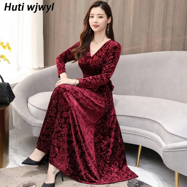 Imitate Real Velvet Dress Early Autumn 2022 New Large Women's Gold Velvet  Brand High-end Long Sleeve Dress Plus Size L-5XL - AliExpress