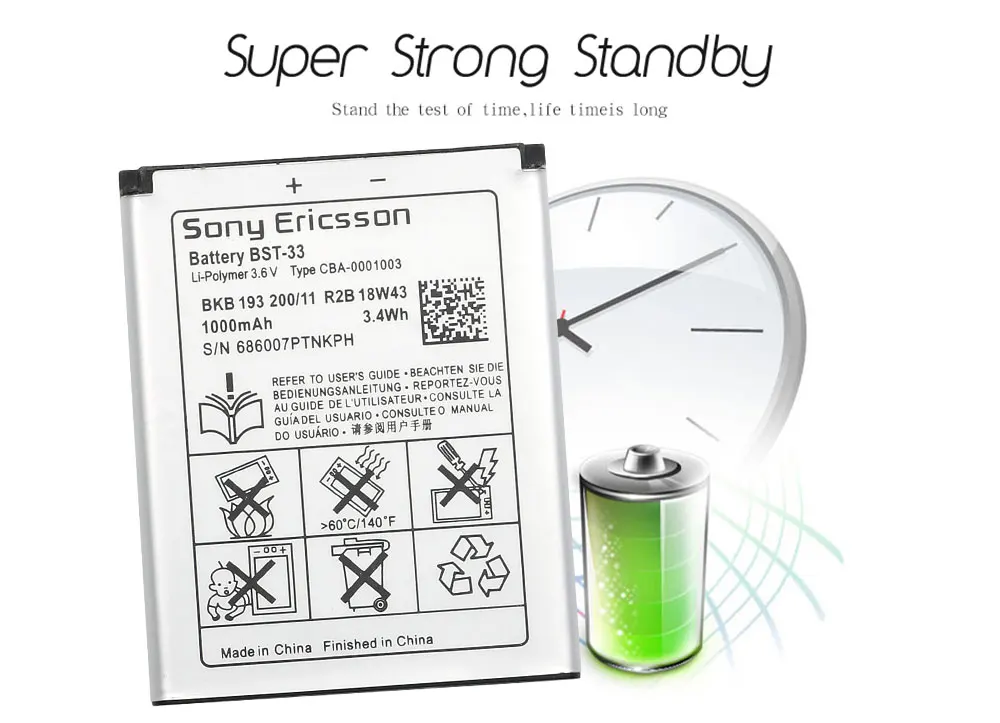 Sony аккумулятор для телефона для sony Ericsson W610i W660i W705 W880i Z530i K630 K790 K790i W888C W900i W960i K800 BST-33 1000 мА-ч
