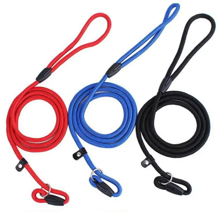 100pcs/lot Nylon Rope Dog whisperer Slip Training Leash Lead and Collar Red Blue Black Colors