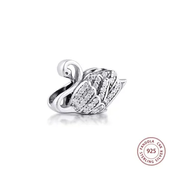 

Authentic 925 Sterling Silver Clear CZ Majestic Swan Beads Charms for Jewelry Making Fits Original Charm Bracelet DIY Jewellery