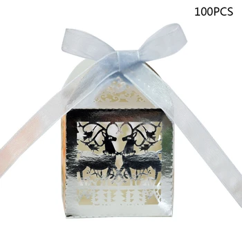 

100pcs Christmas Sika Deer Hollow Cut Favor Gift Candy Box Storage with Ribbon