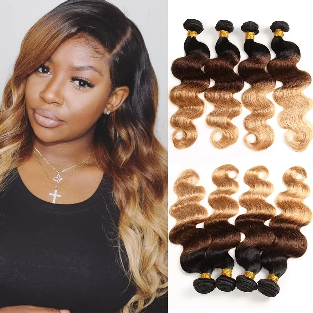 Brazilian Ombre Hair Extensions Body Wave Human Bundles 1b/99j 1b/27 1b/4/27 Blonde Brown Colored Remy Weave | Шиньоны и парики